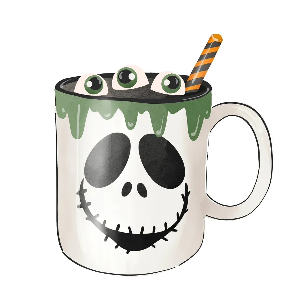 Halloween Mugs Frankenstein Fabric Panel