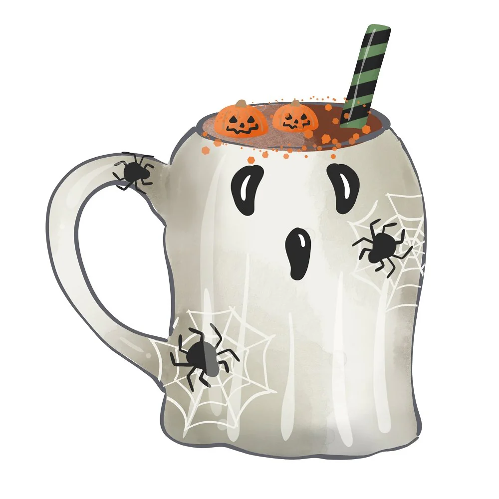 Halloween Mugs Ghost Fabric Panel