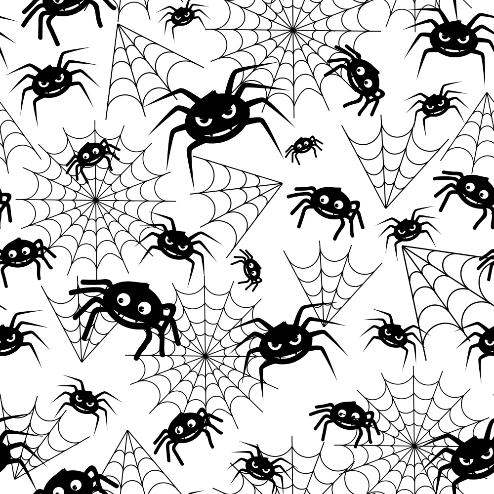Halloween Spiders and Webs Fabric - Black/White