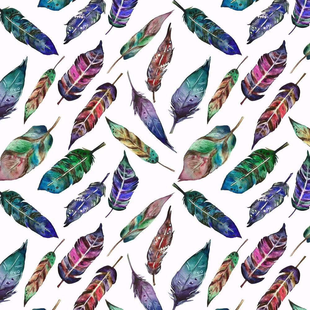 Hand Drawn Boho Feather Fabric - Multi