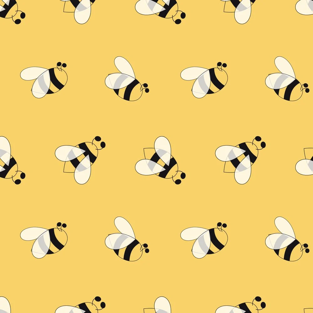 Hand Drawn Cartoon Bees Fabric - Yellow