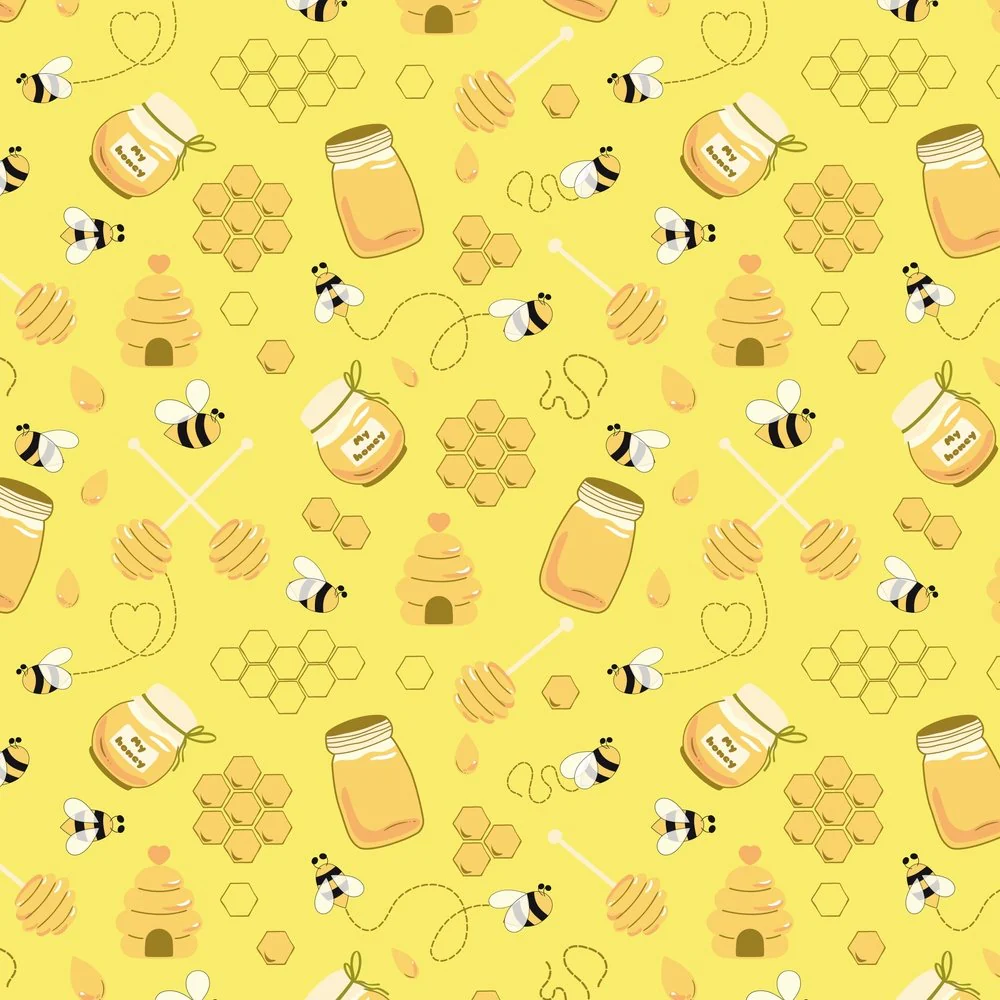 Hand Drawn Cartoon Honey Jar Fabric - Yellow