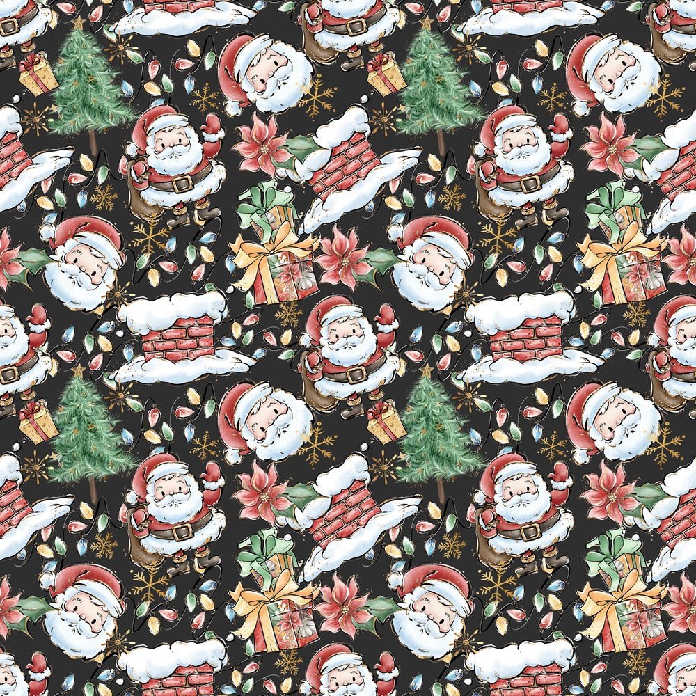 Hand Drawn Christmas Elements Fabric - Black
