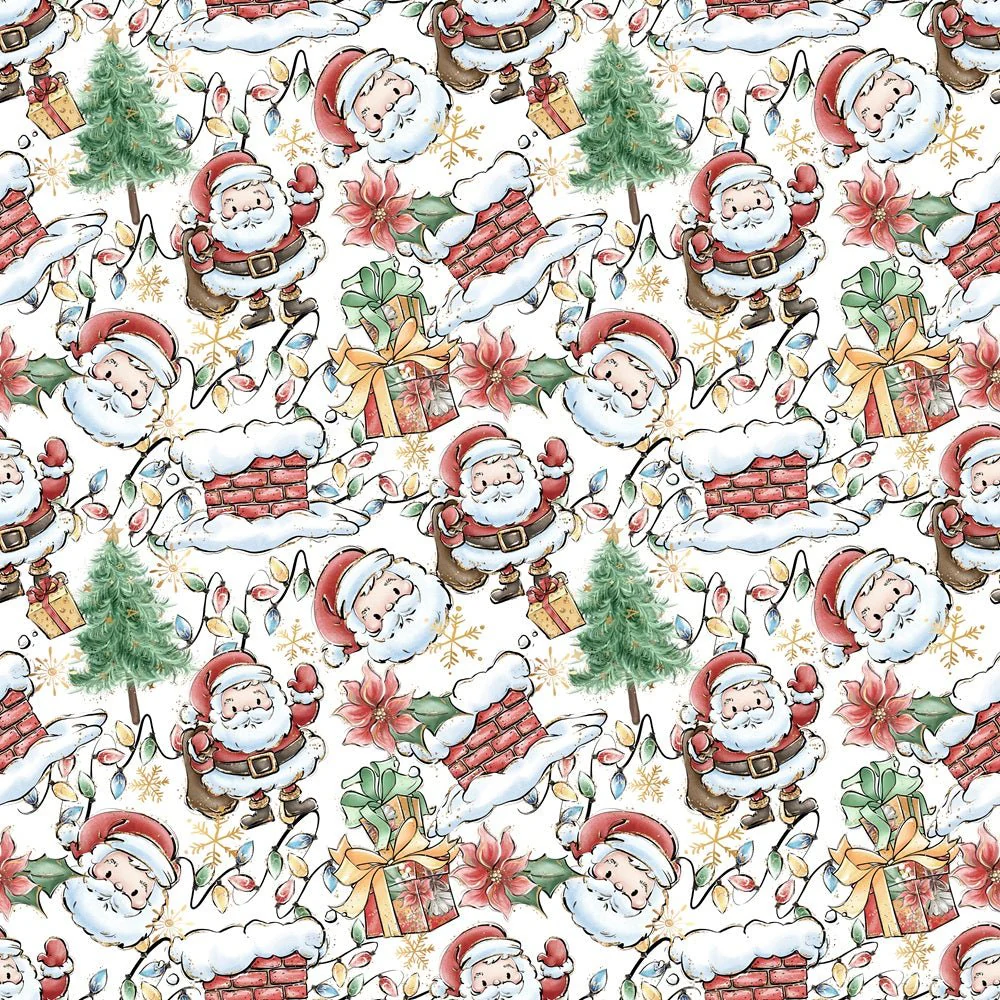 Hand Drawn Christmas Elements Fabric - White