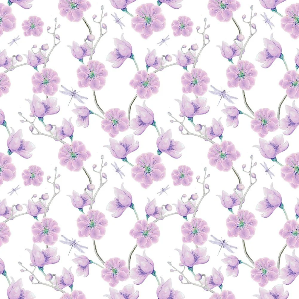 Hand Drawn Elegant Purple Floral Fabric