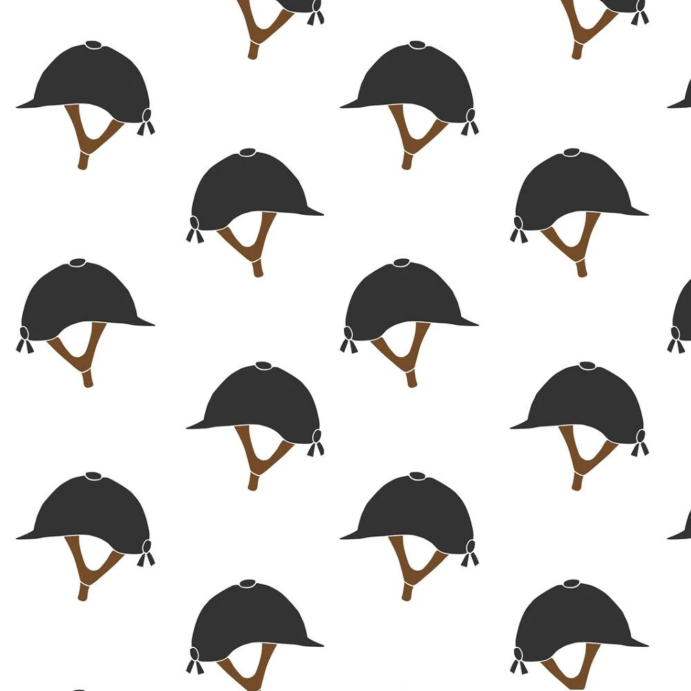Hand Drawn Equestrian Helmet Allover Fabric