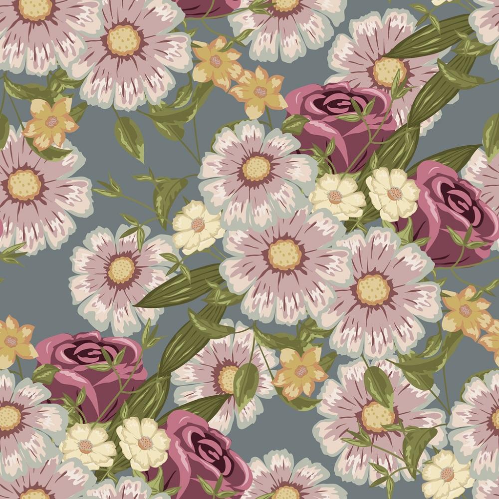Hand Drawn Floral Bouquet Fabric - Blue