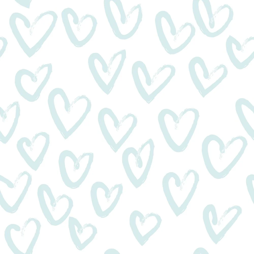 Hand Drawn Hearts Fabric - Iceberg