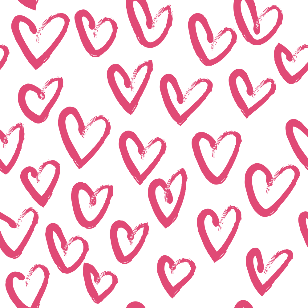 Hand Drawn Hearts Fabric - Pink Carmine