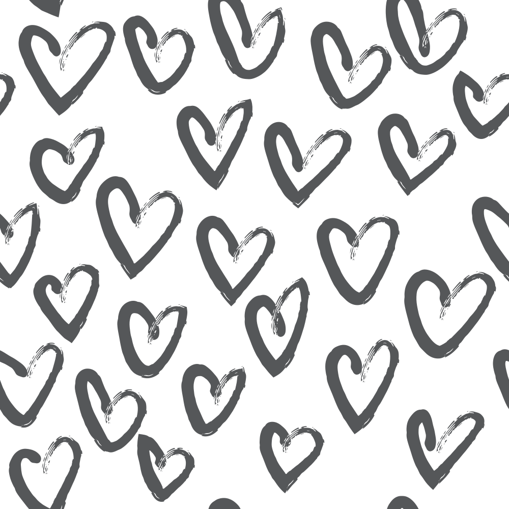 Hand Drawn Hearts Fabric - Steel Gray