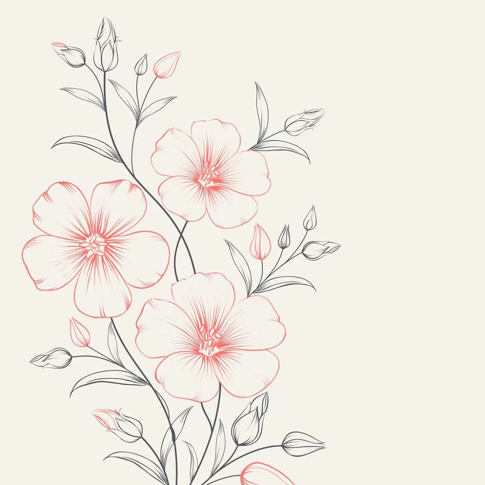 Hand Drawn Linum Flower Fabric Panel