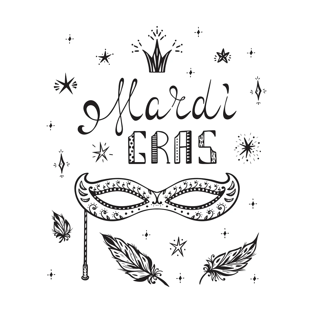 Hand Drawn Mardi Gras Fabric Panel