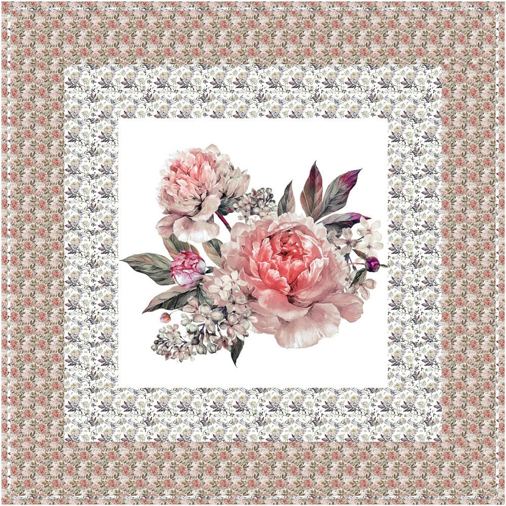 Hand Drawn Peonies Wall Hanging/Lap Quilt Kit - 42" x 42"