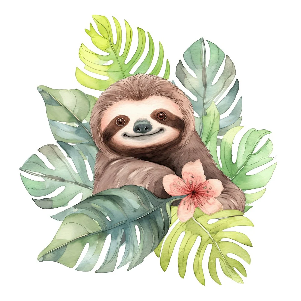 Hand Drawn Sloths Portrait #11 Fabric Panel