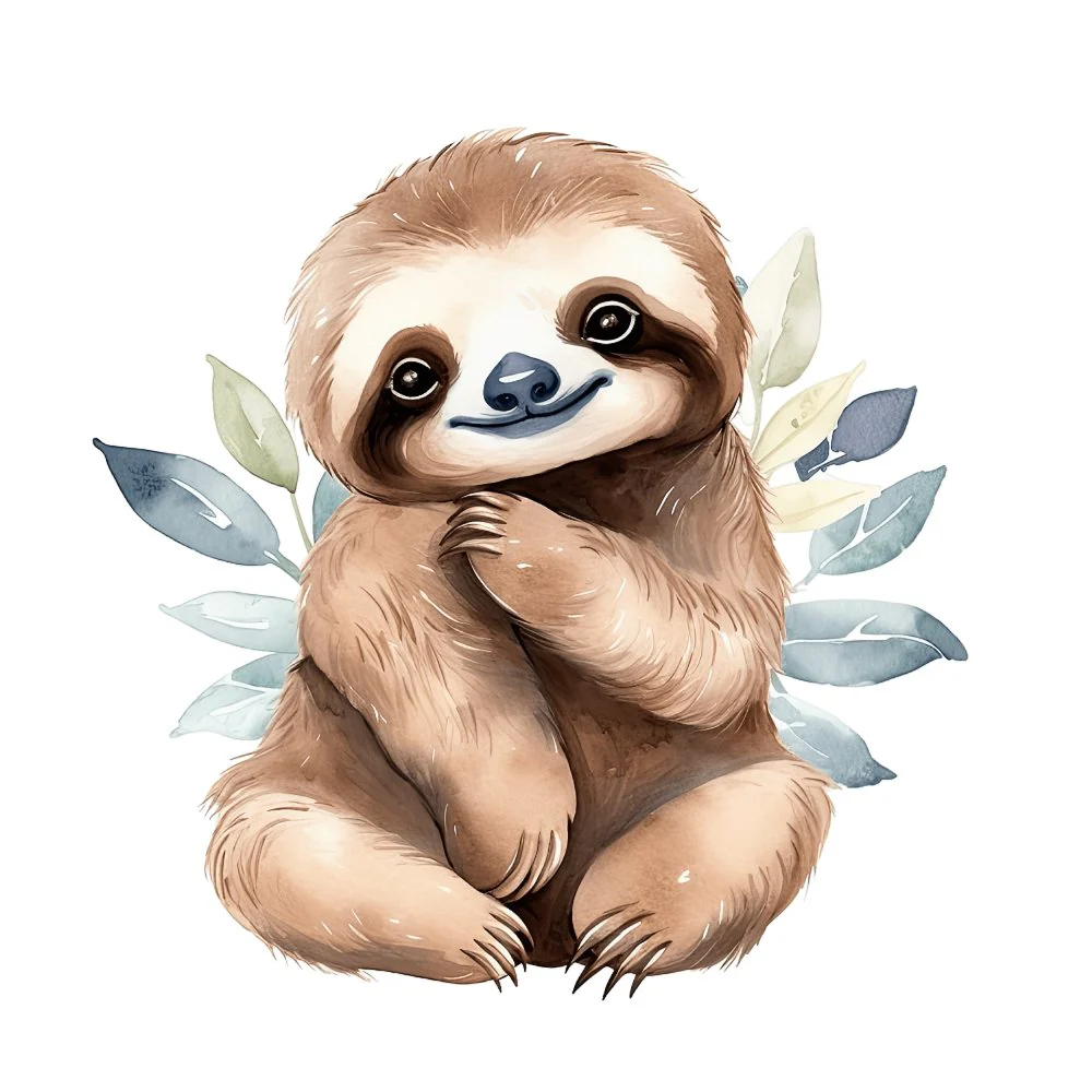 Hand Drawn Sloths Portrait #3 Fabric Panel