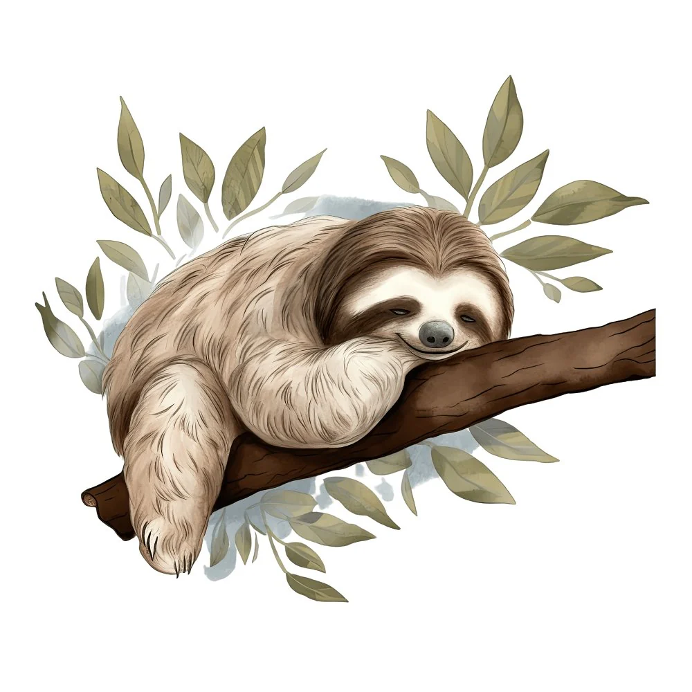 Hand Drawn Sloths Sleeping #7 Fabric Panel