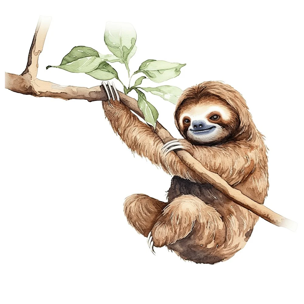 Hand Drawn Sloths Swinging #1 Fabric Panel