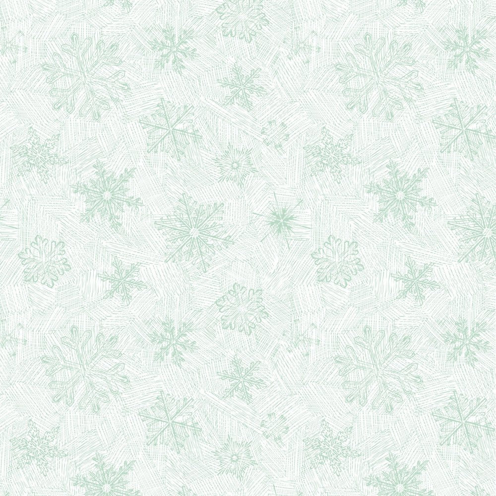 Hand Drawn Snowflake Fabric - Green