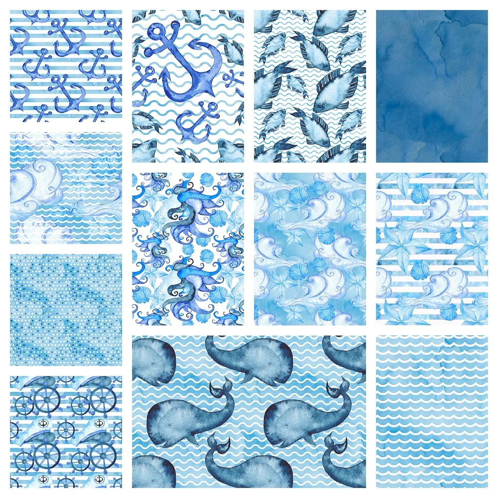 Hand Painted Nautical Fat Eighth Bundle - 12 Pieces