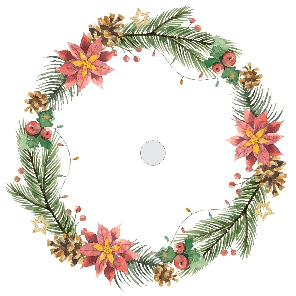 Hand Painted Poinsettias & Pine Straw Tree Skirt Fabric Panel