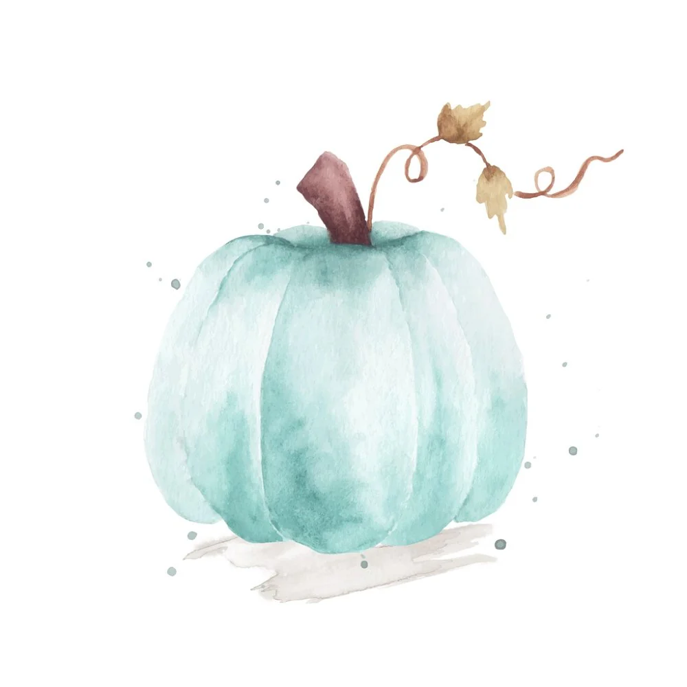 Hand Painted Pumpkin Fabric Panel - Blue