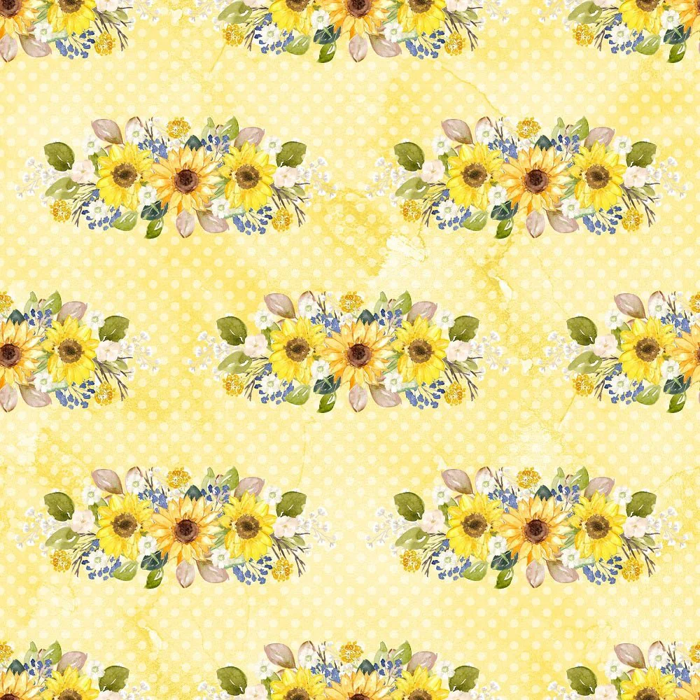 Hand Painted Sunflowers on Dots Fabric - Yellow