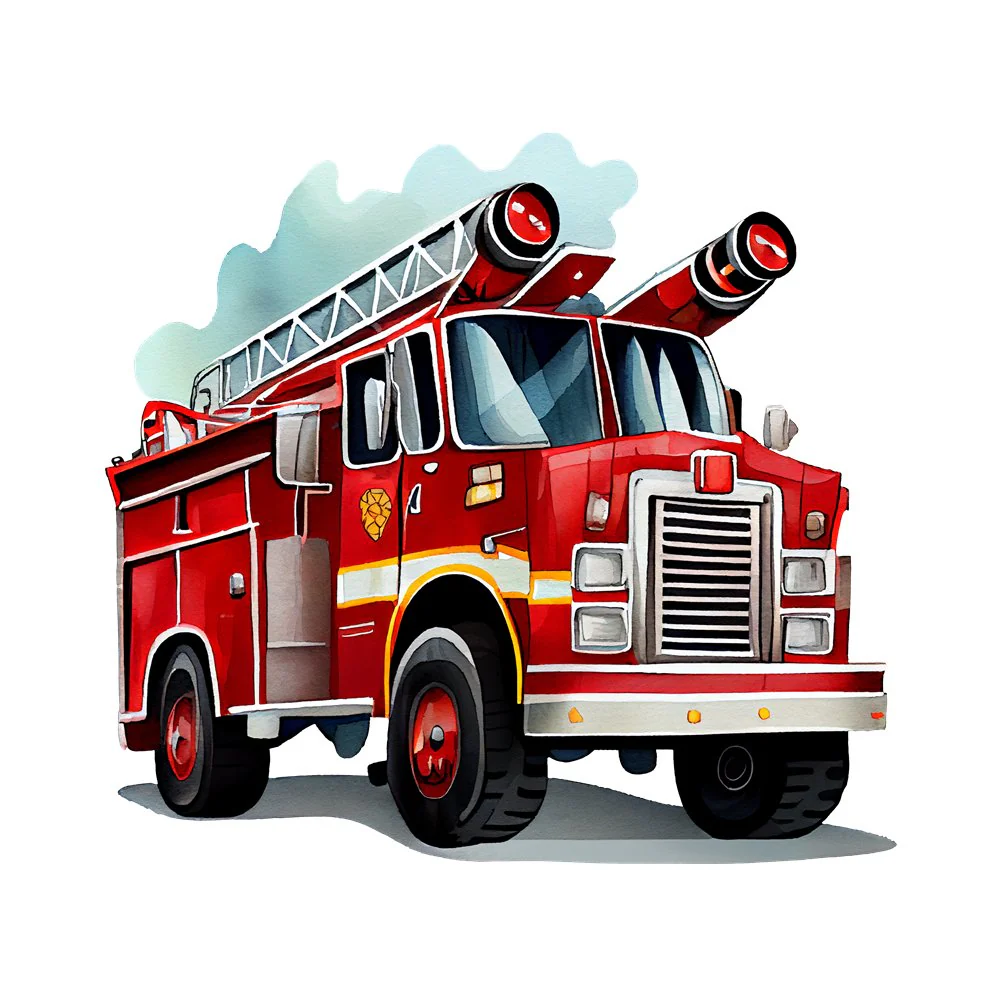 Hand painted Watercolor Fire Truck #1 Fabric Panel