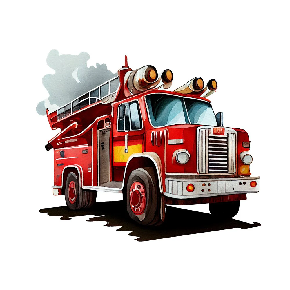 Hand painted Watercolor Fire Truck #4 Fabric Panel