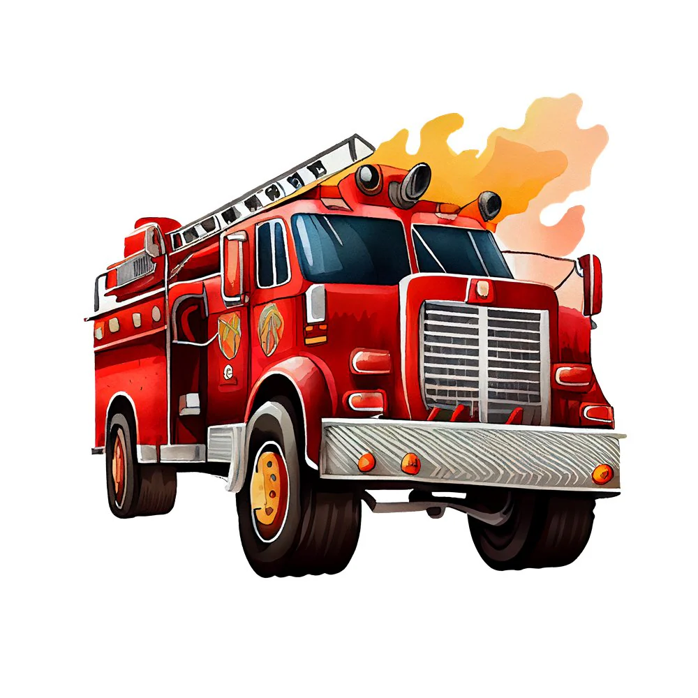 Hand painted Watercolor Fire Truck #5 Fabric Panel