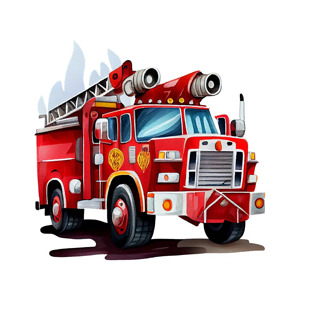 Hand painted Watercolor Fire Truck #6 Fabric Panel
