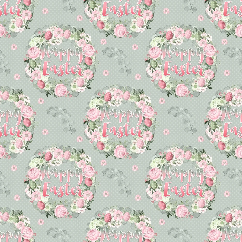 Happy Easter Wreath on Polka Dot Fabric - Green