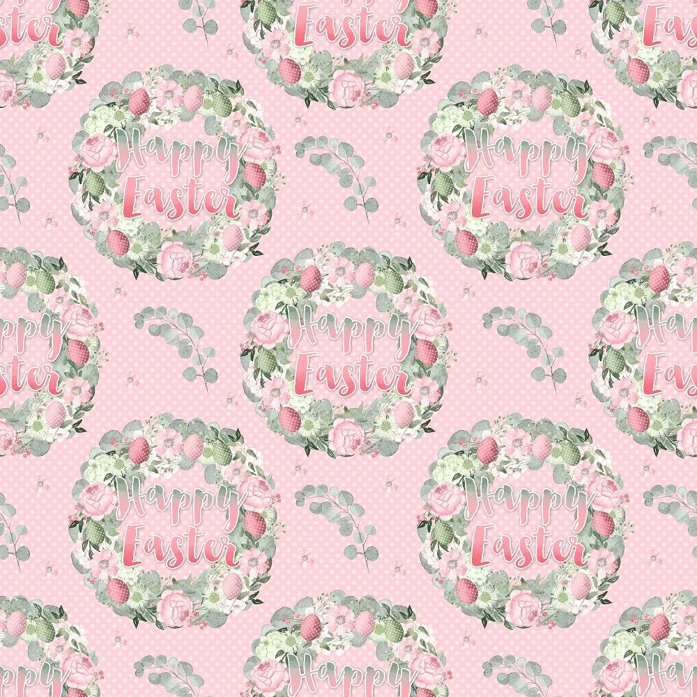 Happy Easter Wreath on Polka Dot Fabric - Pink