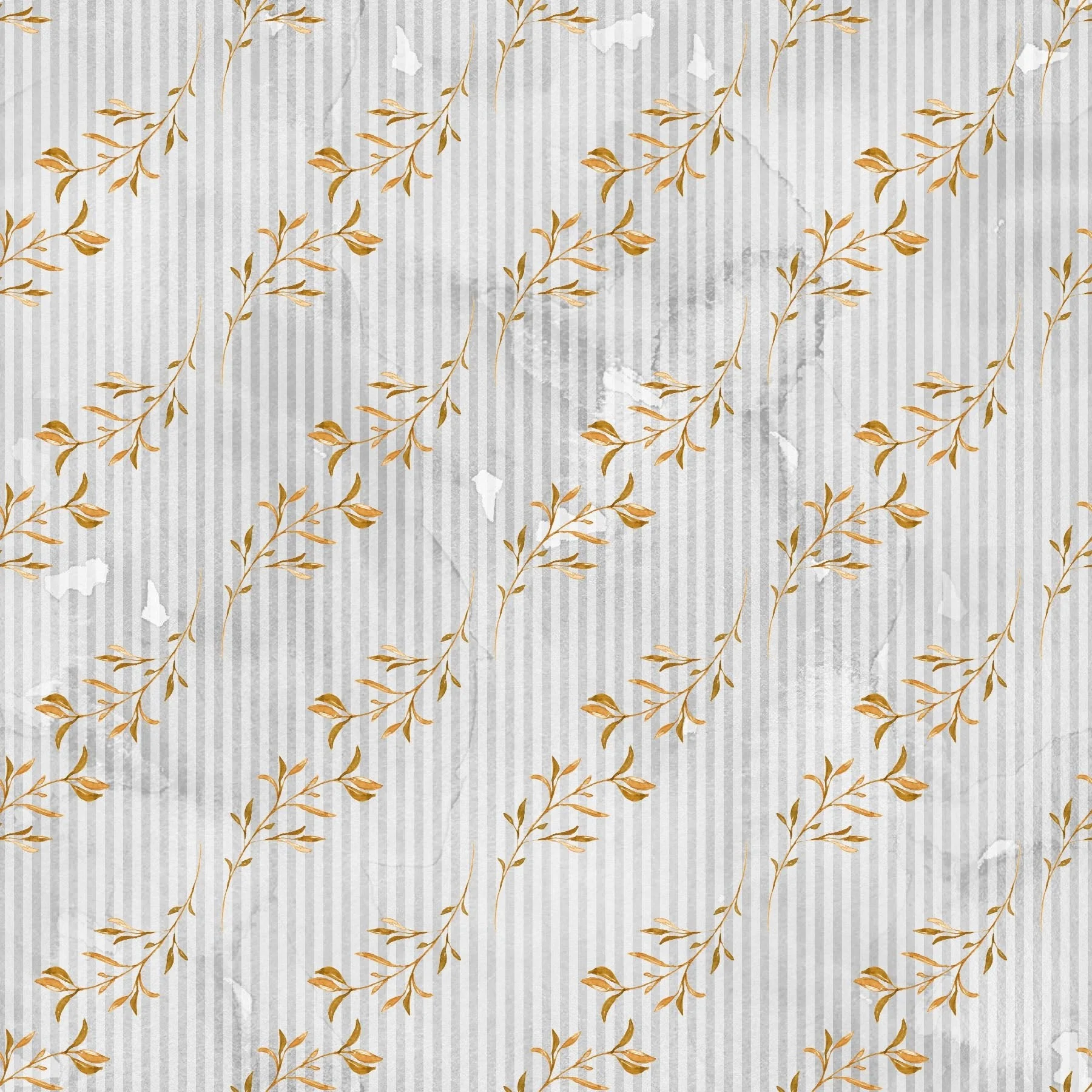 Happy Fall Branches on Gray Stripes Fabric