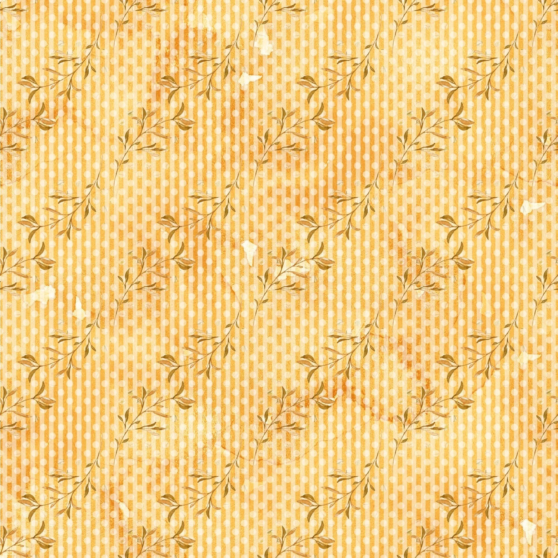Happy Fall Branches on Orange Stripes Fabric