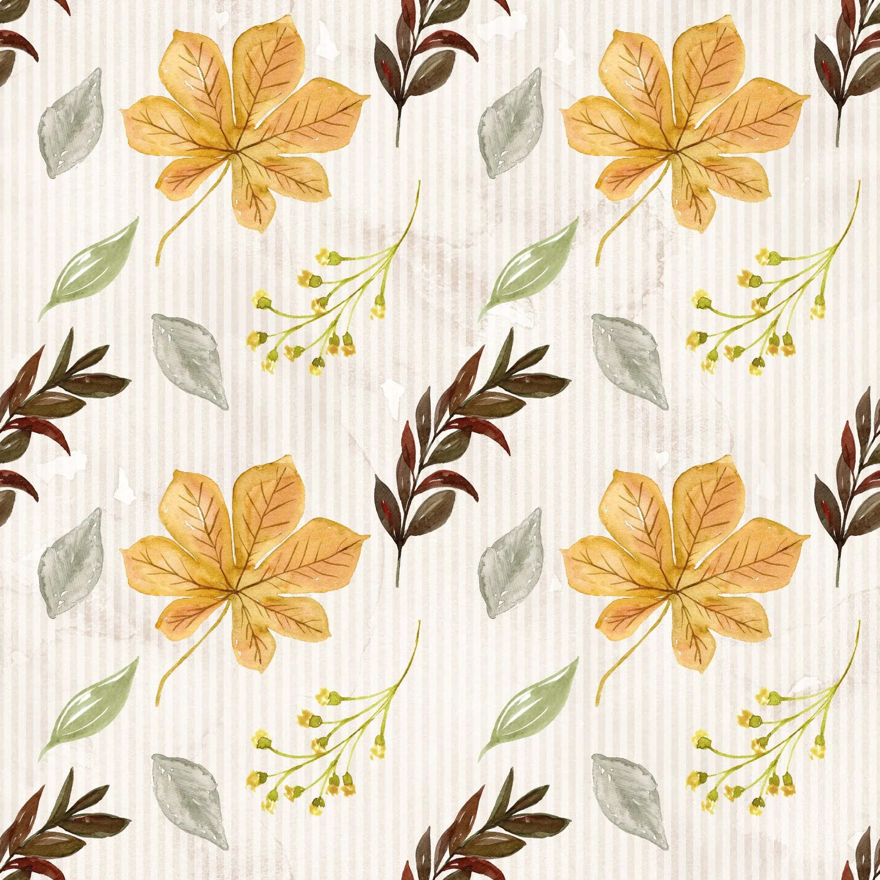 Happy Fall Leaves on Stripes Fabric