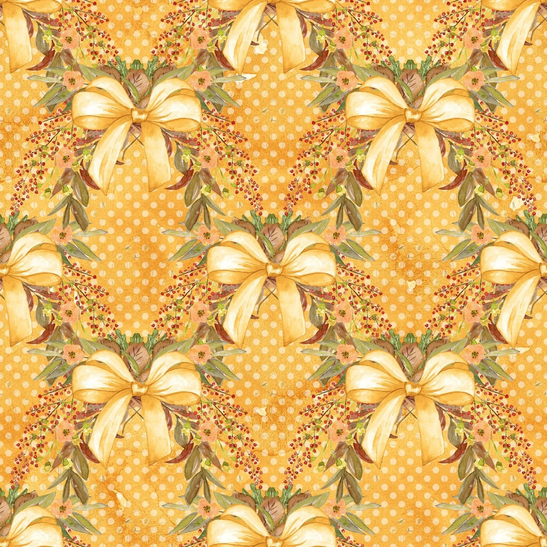 Happy Fall Ribbons on Dots Fabric