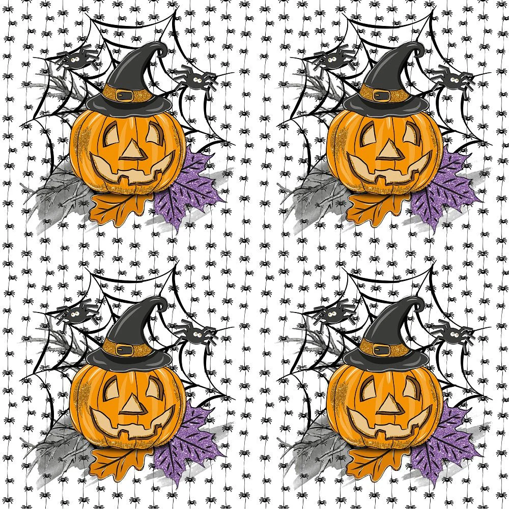 Happy Halloween Pumpkin on Spiders Fabric
