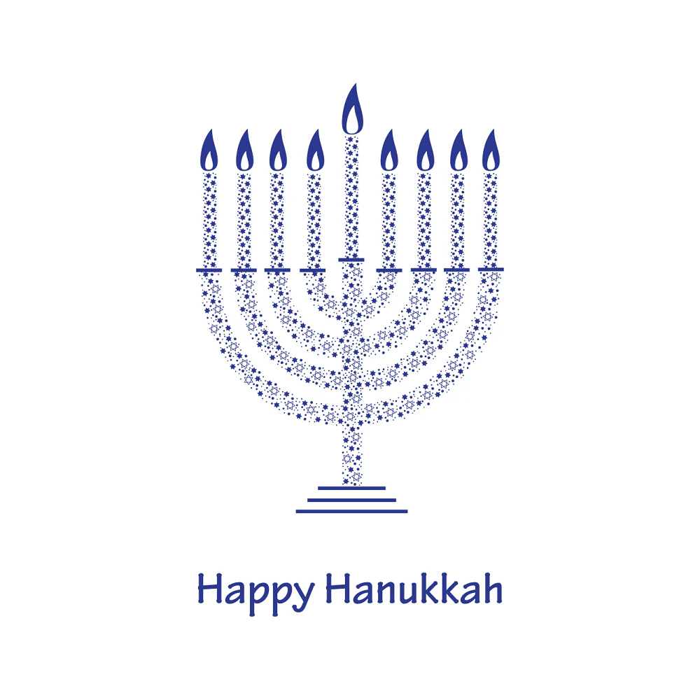 Happy Hanukkah Menorah Fabric Panel - Blue