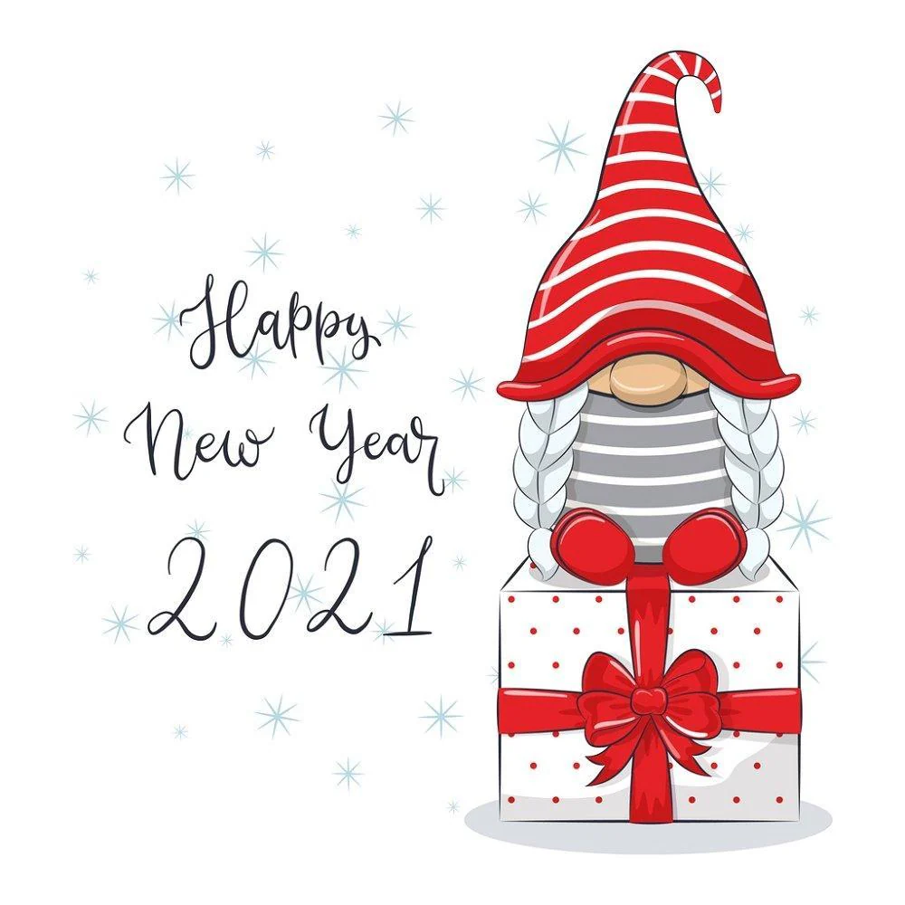 Happy New Year Gnome Fabric Panel - White