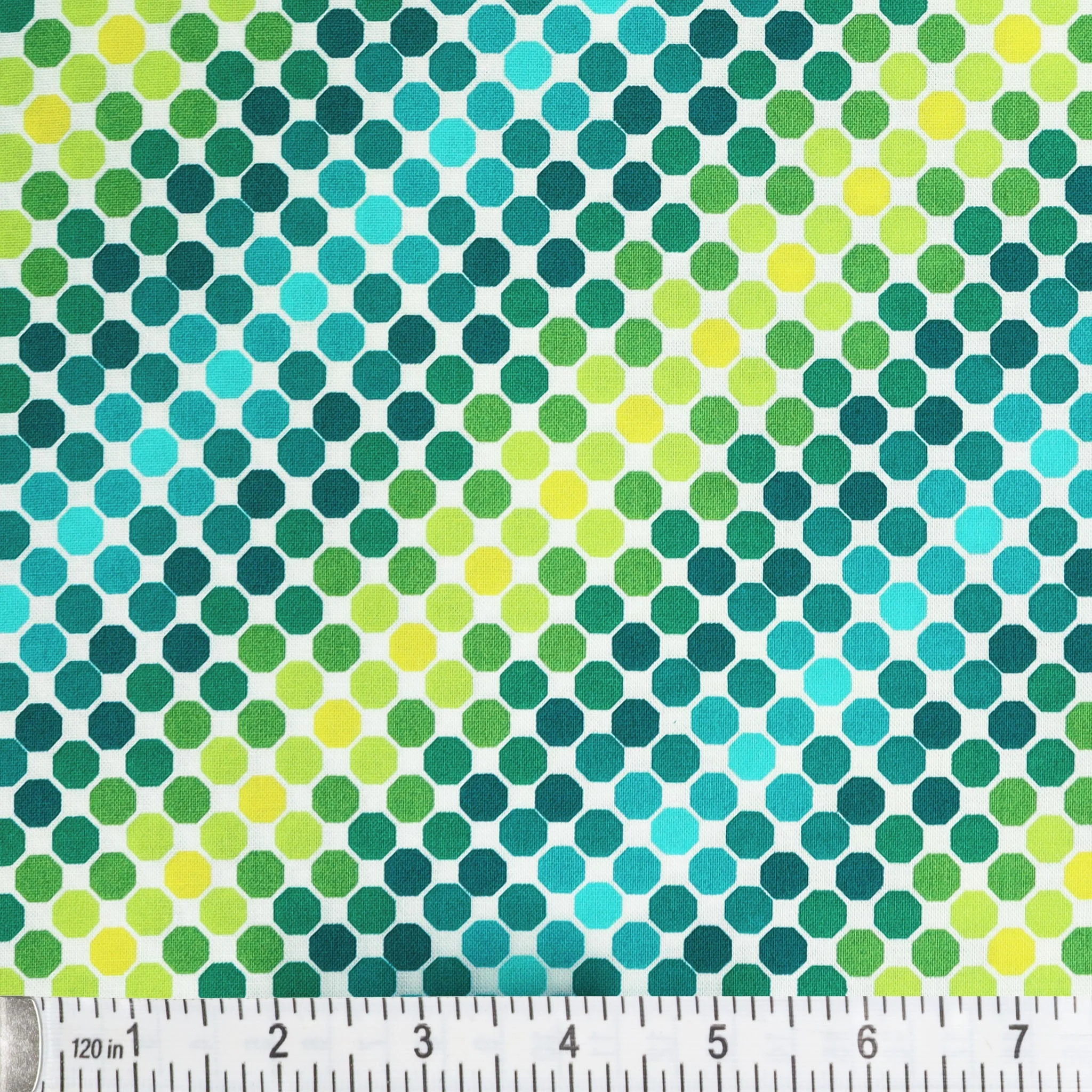 Happy Notes Fabric Collection - Blender Octagon Stripe Green/Multi - Image 2