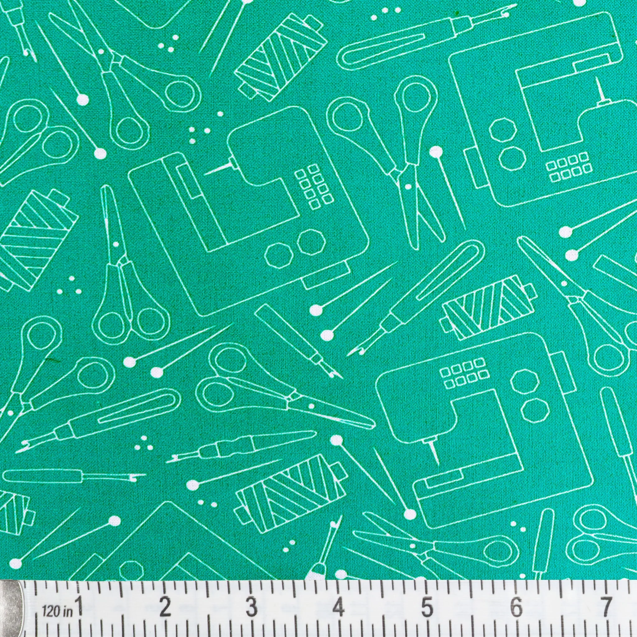 Happy Notes Fabric Collection - Happy Quilting Teal 108" - Image 2