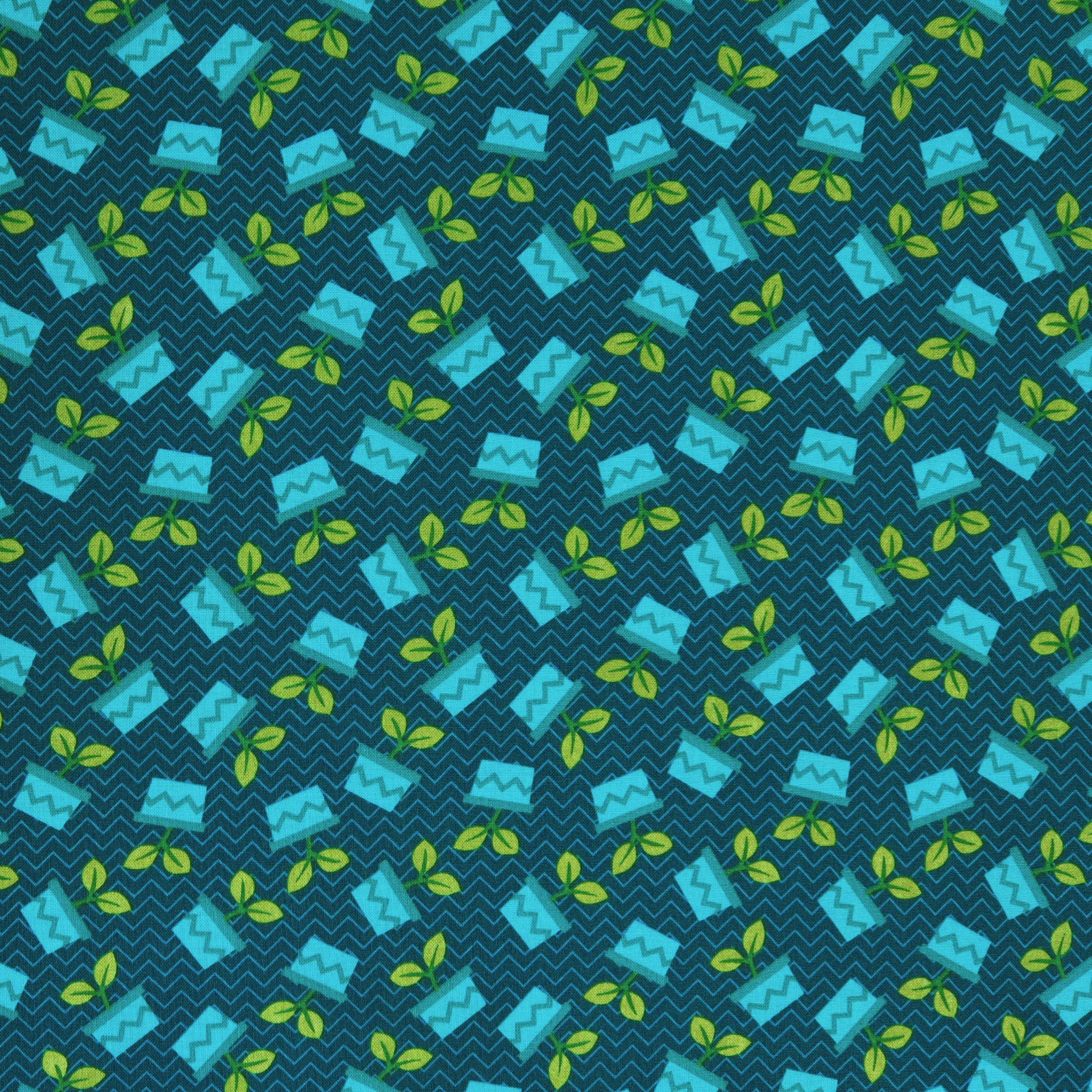 Happy Notes Fabric Collection - Planty Friends Dark Blue