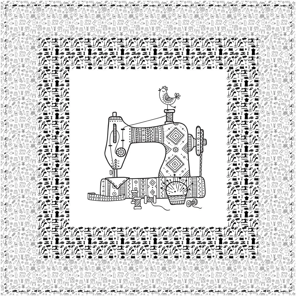 Happy Sewing Machine Wall Hanging/Lap Quilt Kit - 42" x 42"