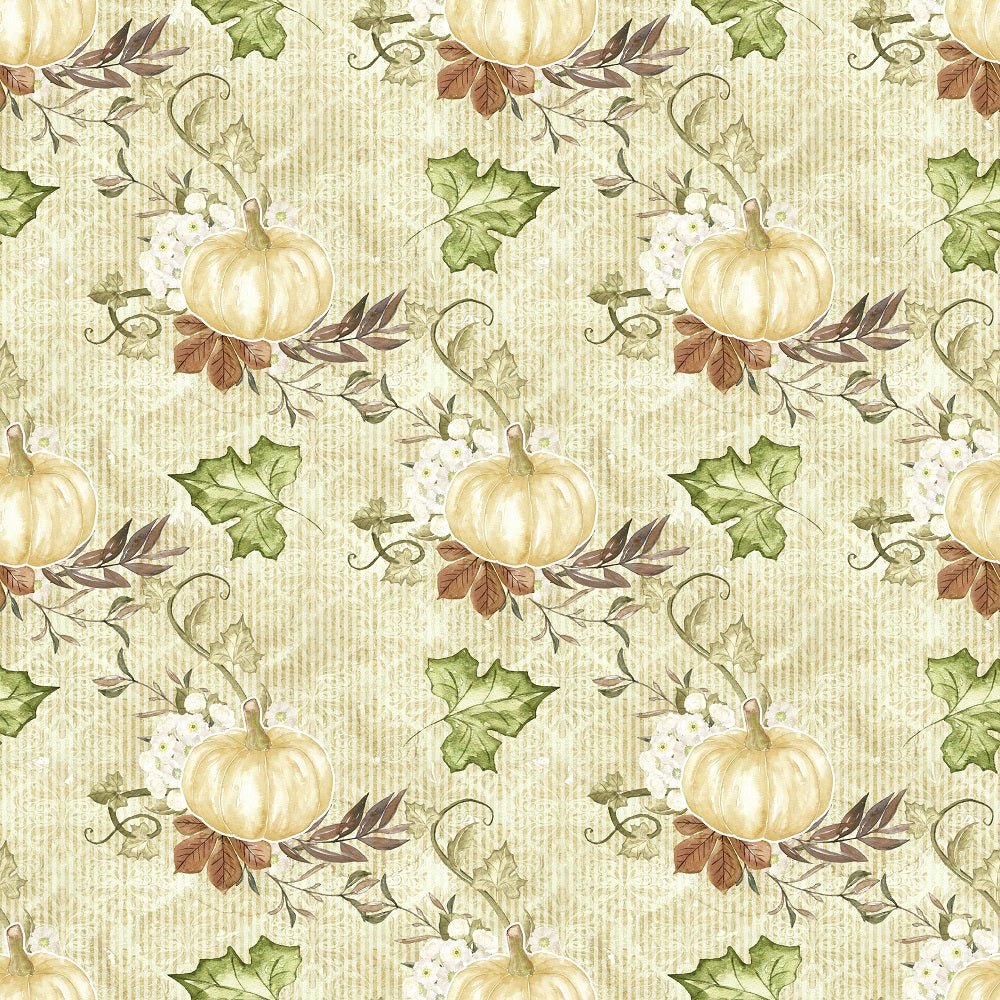 Happy Thanksgiving Pumpkins on Damask Fabric