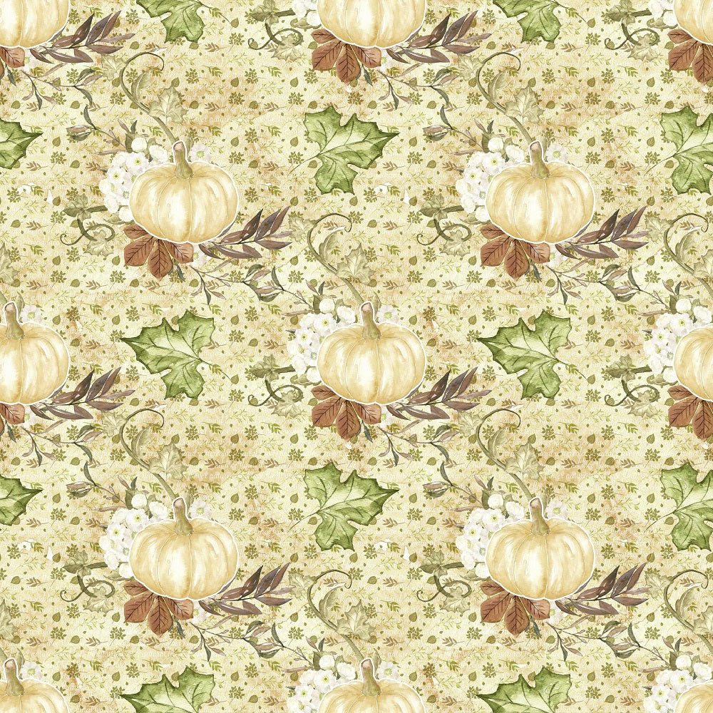 Happy Thanksgiving Pumpkins on Leaves Fabric