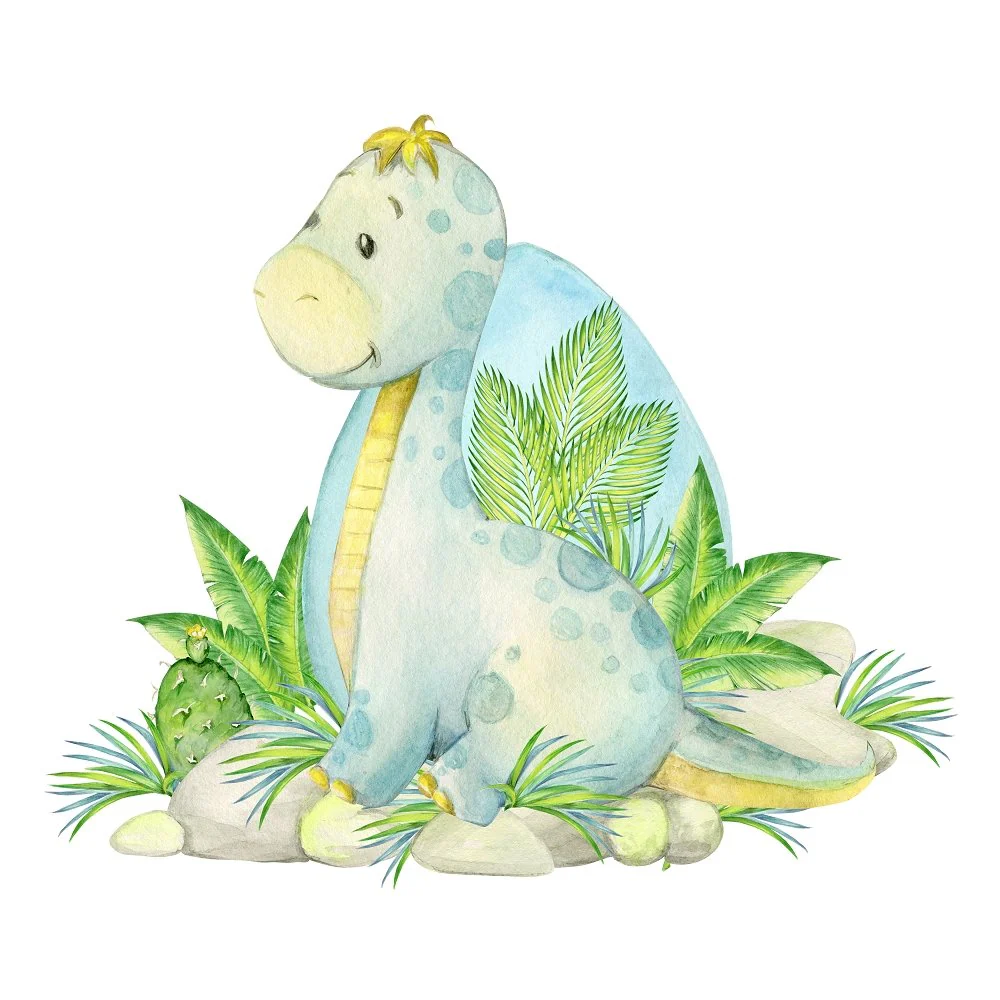 Hatched Baby Brachiosaurus with Sibling Egg Fabric Panel