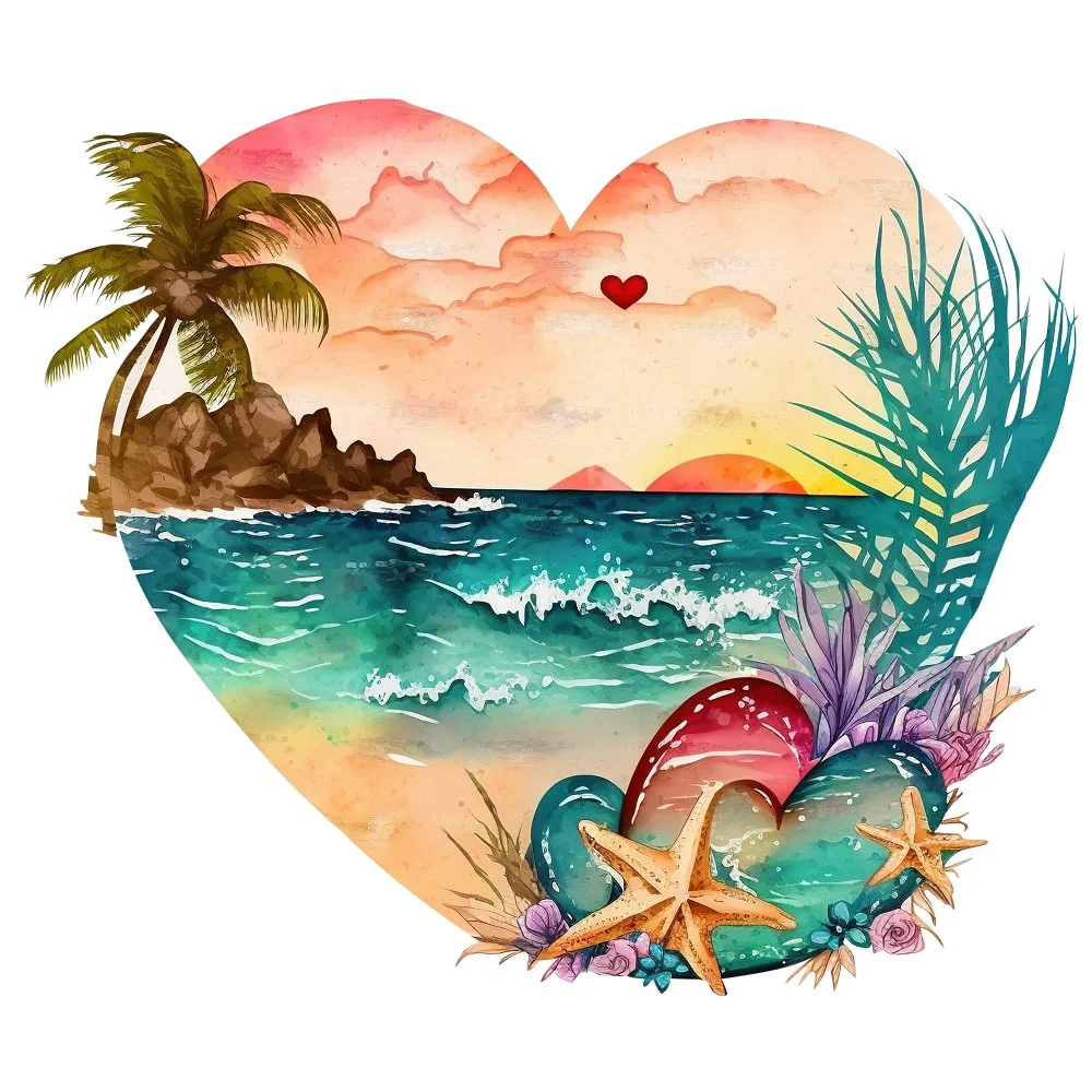 Hawaii Beach Heart #1 Fabric Panel