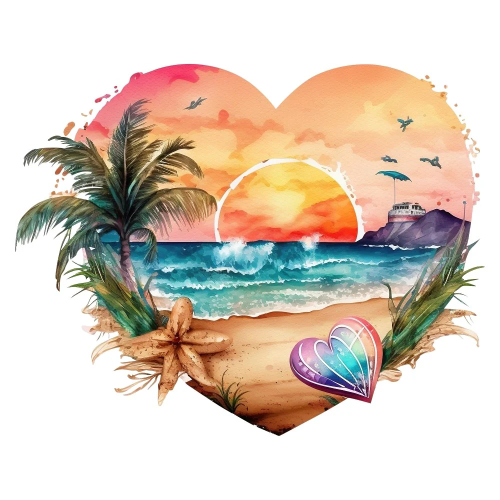 Hawaii Beach Heart #4 Fabric Panel