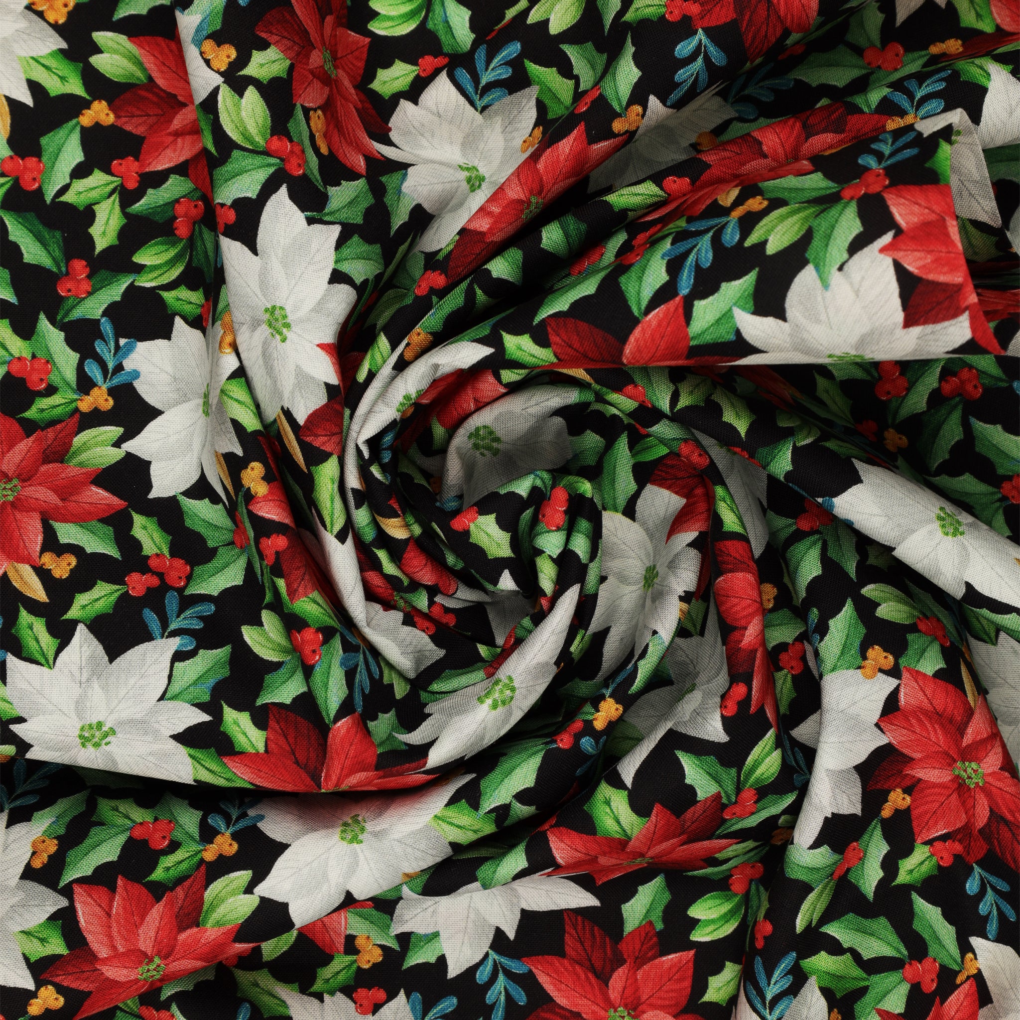 Heartland Holiday Fabric Collection - Holiday Poinsettia Black - Image 2