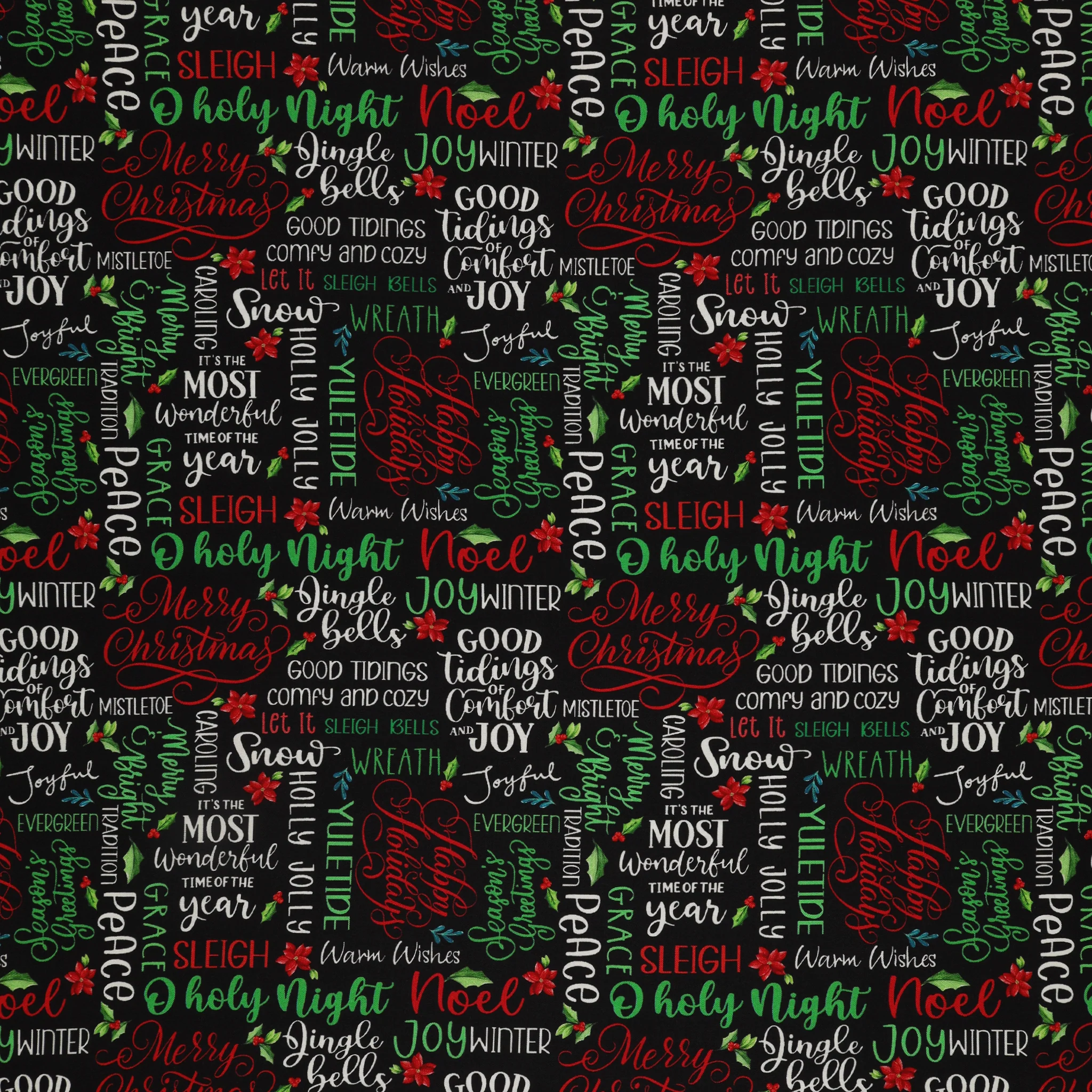 Heartland Holiday Fabric Collection - Holly & Jolly Words Black